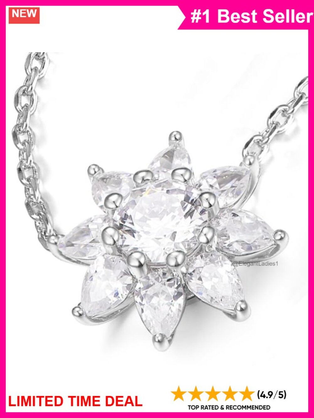 Sterling Silver Moissanite Flower Pendant Necklace Adjustable
